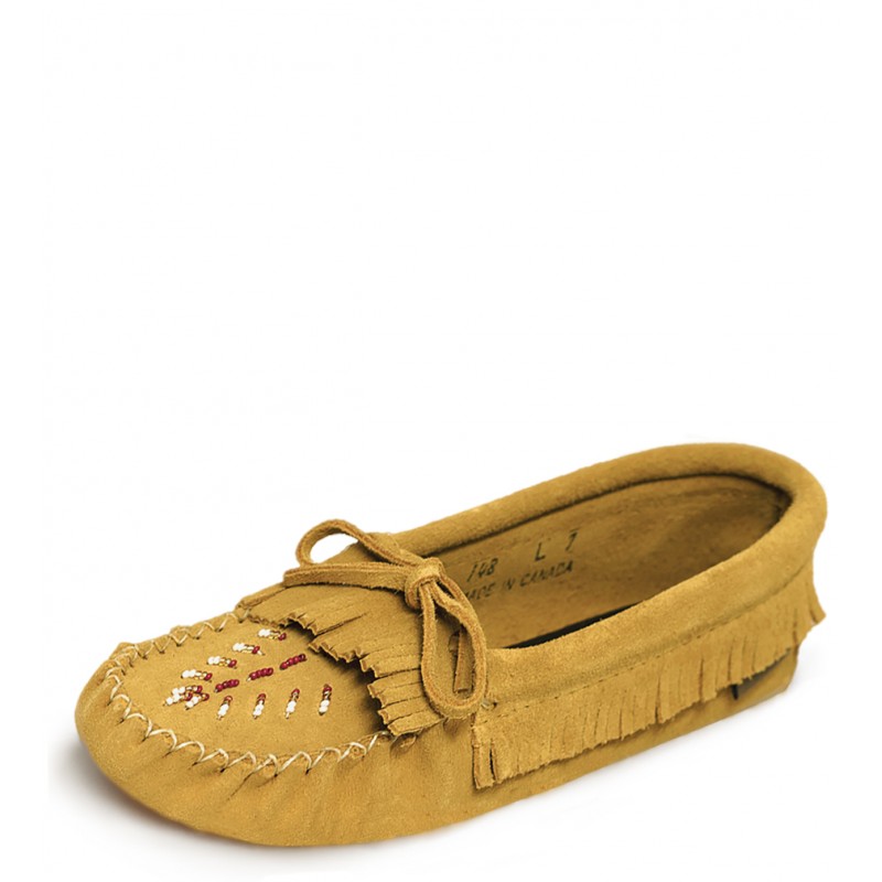 "Laurentian Chief Moccasins, fringed, fringed flap, beaded" Laurentian Chief Moccasins