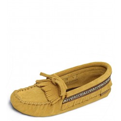 "Laurentian Chief Moccasins, fringed, fringed flap, braid" Laurentian Chief Moccasins