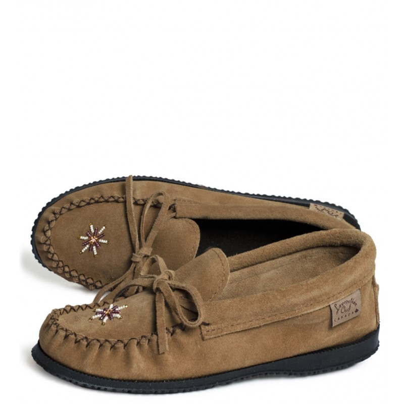 "Laurentian Chief Moccasins, beaded, black ind. Sole" Laurentian Chief Moccasins