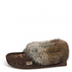 "Laurentian Chief Slipper Fur Trim, orlon, beaded, padded sole" Laurentian Chief Fur Slipper