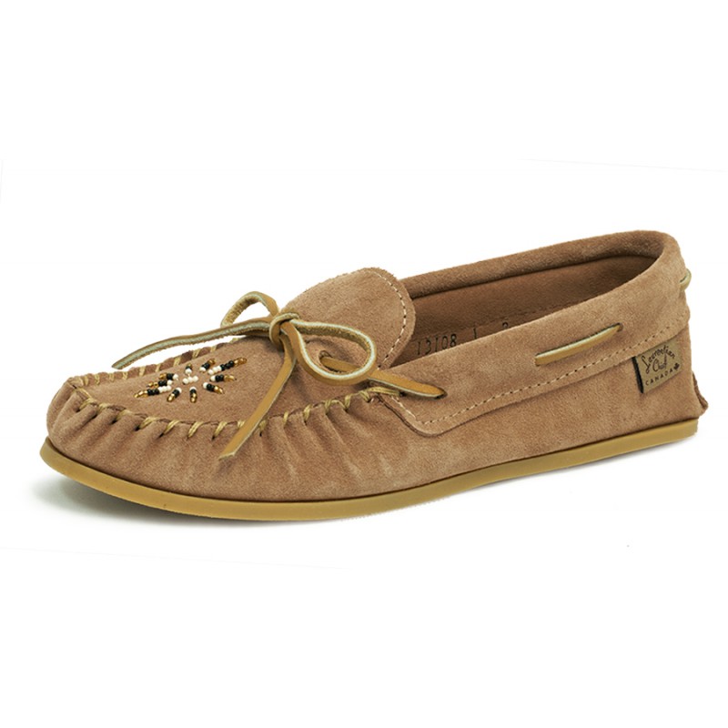 "Laurentian Chief Moccasins, single lacing, 8 hole kabir, insole, natural ribb sole, beaded" Laurentian Chief Moccasins
