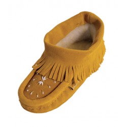 "Laurentian Chief Nation, fringed trim, beaded, orlon, padded sole" Laurentian Chief Nation